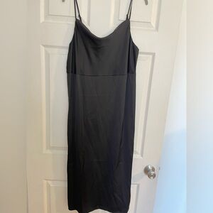 Black satin midi cocktail dress